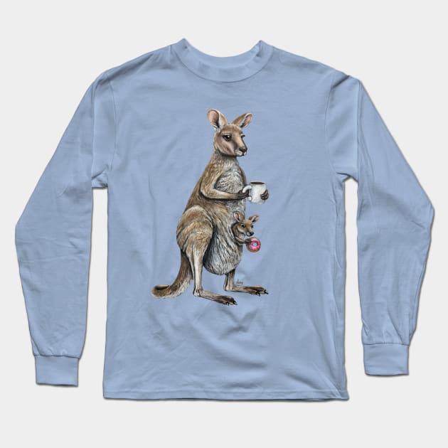 Coffee with Joey - Kangaroo Coffee Long Sleeve T-Shirt by GardenPartyArt